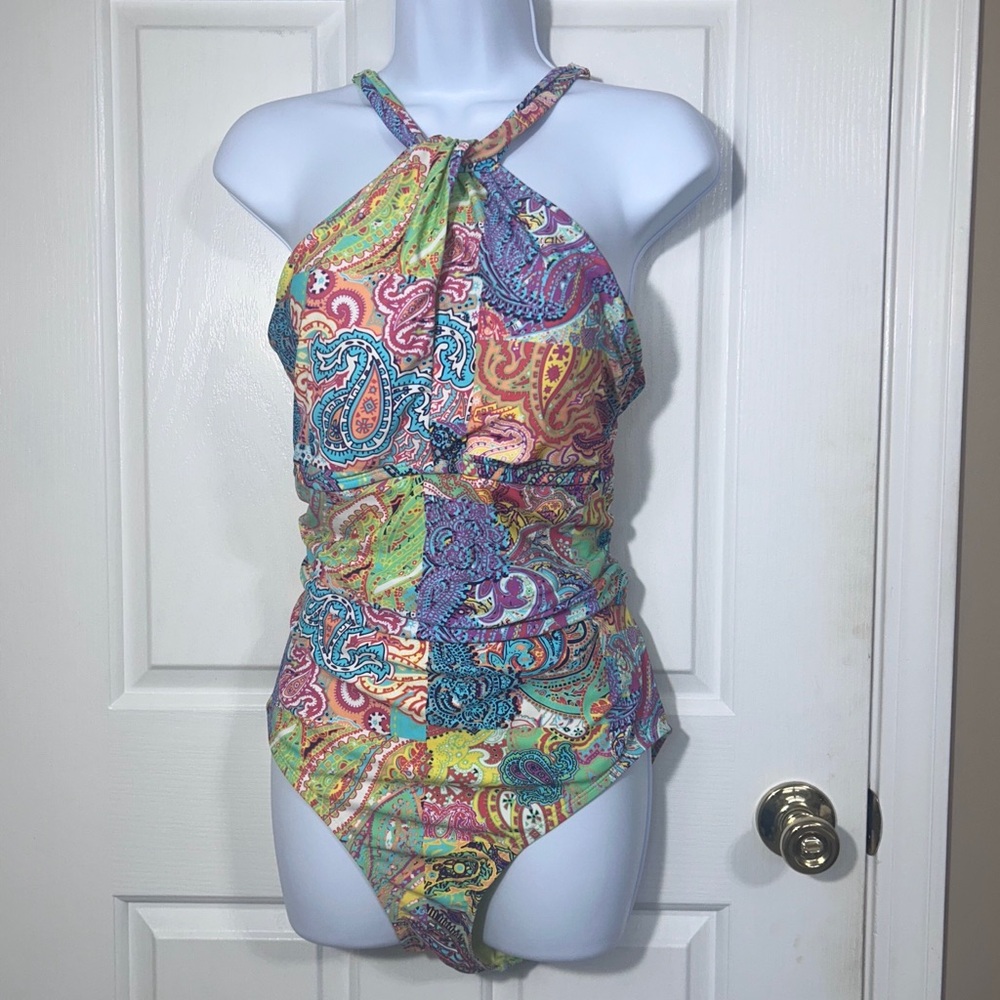 Bleu Rod Beattie Bohemian Paradise Paisley One Piece Swimsuit Size 14 NWT